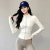 Chamarra de Yoga Cuello Alto Manga Larga Cremallera Cintura Corta Ceñidor Adelgazante Amigable con la Piel Fitness Running Versátil Ajustada Ropa Deportiva Top