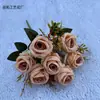 Simulación de 7 cabezas rosa perla fotos de boda sosteniendo ramo flores artificiales decoración de fotos retro sosteniendo flores comercio exterior flores de seda