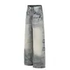 G60012 Rua Principal Estilo Americano Unissex Tendência Lavado Padrão Bigode de Gato Raio Jeans Largo Solto Masculino