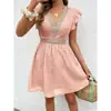 Comercio Exterior Transfronterizo Vestido de Verano para Mujer Europeo y Americano de Encaje con Cintura Ajustada y Mangas Cortas de Seda Helada