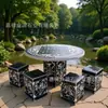 Juego de Mesa y Banco de Piedra para Jardín de Patio Uso en Exteriores, Adecuado para Mesa de Té de Villa en Casa, Hecho de Granito y Mármol Natural