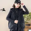 Chaqueta Chaleco de Mezclilla con Capucha, Talla Grande, Vintage, Corte Holgado, Adelgazante, Casual, con Bolsillos, Estilo Corto, Negro y Azul