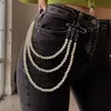 Cadena de Pantalón Multicapa de Perla Artificial Estilo Europeo y Americano, Cadena de Cintura Personalizada con Pin Poroso, Pantalones Estilo Hip-Hop de Mezclilla con Cadena