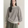 Nova Estilo Primavera Cedo Japonês Preguiçoso Retrô Listrado Color-Blocking Moletom Silhueta Solta Confortável Casual Top para Mulheres