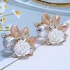 Estilo Coreano Verano Nuevo Fresco Estilo Mori Flor Rosa con Incrustaciones de Diamantes Pequeño y Exquisito Aretes y Aretes Simples Combinables