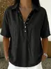 Camisa de Manga Curta Casual Solta com Gola e Botões, Cor Sólida, Decote V, Comércio Exterior Europeu e Americano da Amazon Transfronteiriça, Design de Verão