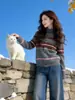 Roupa Estilo Coreano Relaxado e Preguiçoso Jaqueta Cardigan de Tricô 2026 Primavera Nova Suéter Listrado de Alta Qualidade para Mulheres