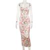 Yl24081 Vestido de Alça Floral Francês em Cetim 2026 Novo Estilo Afunilado na Cintura Emagrecedor Cauda de Peixe Longo
