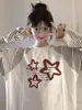 Camiseta de Manga Larga con Estampado de Estrella Perezosa y Letra Estilo Coreano para Mujer 2025 Nuevo Diseño de Empalme en Color Contrastante