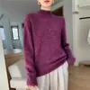 Suéter de Punto de Lana de Cachemira y Seda de Morera para Mujer, Cuello Semi-Alto, Corte Holgado, Sencillo y Versátil para Otoño e Invierno