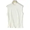 Camiseta sin mangas de cuello alto a media altura de Tencel y lana, estilo de fila simple, top drapeado amigable con la piel, elegancia francesa minimalista