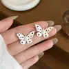Pendientes de Mariposa Rojos y Blancos de Lunares con Goteo de Aceite, Frescos y Sencillos, para Mujer, Púa de Plata, Dulces y Elegantes, Versátiles, Pendientes Femeninos