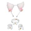 Lindos Accesorios Lolita de Dibujos Animados Orejas de Zorro de Felpa Orejas de Gato Diadema Encaje Lazo Campana Collar Set