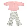 Conjunto de Camisa Rosa e Calça de Bolinhas Estilo Coreano para Meninas Primavera/Outono 2026 Nova Moda Infantil Conjunto Elegante de Duas Peças para Menininhas
