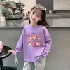 Camiseta de manga larga 100% algodón para niña para primavera y otoño 2026, elegante camiseta básica infantil con estampado de dibujos animados para niñas pequeñas