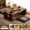 Mesa pequena de janela, mesa kang de madeira maciça, mesa de chá tatami, conjunto de três peças de mesa de centro, escrivaninha baixa para peitoril de janela, mesa kang de chão para quarto