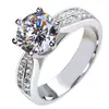 Anillo clásico transfronterizo de seis garras, platino de 3 quilates, con diamantes, para mujer, joyería de lujo europea y americana.
