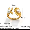 Anillo Yusen Transfronterizo de Acero Inoxidable con Forma de Estrella de Mar y Concha con Incrustación de Perla, Diseño Abierto, Joyería de Acero de Titanio Estilo Lujo Ligero de Nicho
