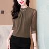 Elegante Atuendo de Otoño Camisa Base Negra de Alta Gama para Mujer 2025 Nueva Camiseta de Manga Larga de Otoño Top Elegante de Primavera y Otoño