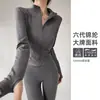 Conjunto de Ropa de Yoga para Mujer con Cuello Alto, Cremallera, Chaqueta de Secado Rápido, Pantalones de Dos Piezas Falsos, Conjunto de Ropa Deportiva para Fitness, Running, Pilates, Entrenamiento