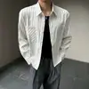 Camisa de gasa de burbujas a rayas para hombre, colección de otoño, camisa elegante y fresca de estilo americano de manga larga, diseño de corte limpio, prenda exterior protectora del sol