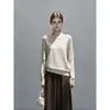 Nuevo Estilo Otoño Temprano Holgado Adelgazante Reductor de Edad Diseño de Punto Irregular Top Ropa de Mujer 27008