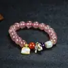 Pulsera de cristal de fresa al por mayor de fábrica, pulsera de ágata con cuentas redondas rosas, joyería de jade de color melocotón para mujer, anillo único