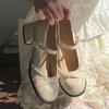 Zapatos de Boca Baja para Mujer, Zapatos Mary Jane, Zapatos Adelgazantes para Dama de Honor, Tacones Altos de Una Sola Tira, Tacones Gruesos, Uso Diario de Primavera y Otoño