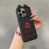 Funda Estilo Inglés con Orejas de Gato 3D, Patrón Ondulado de Pompón, Lunares y Moño de Cereza para iPhone 17 Pro Max