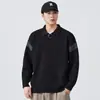 Suéter Masculino de Tricô Color Block Patchwork com Gola 750g Inverno Novo Estilo Texturizado Quente Estilo Old Money Tricô Peça de Outerwear