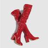 Botas Longas Femininas 2025 Outono Estilo Exportação Botas Empilhadas Atacado Transfronteiriço Plissado Salto Grosso Preto Acima do Joelho