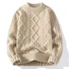 Suéter de Punto Trenzado de Cuello Medio Alto para Hombre Cardigan Grueso Retro de Punto Trenzado de Diamantes Ajuste Holgado Capa Base Múltiples Colores en Stock