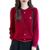 Cardigan Tricotado de Lã Pura com Fivela Colorida Redutora de Idade para Mulheres Primavera & Outono Novo Suéter Solto Casual de Gola Redonda Top Jaqueta Fashion