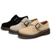Zapatos Bajos de Piel Pequeños 1461 para Mujer, Botines Cortos Estilo Británico con Hebilla, Gamuza Piel Genuina de Vaca, Punta Redonda, Zapatos Casuales Versátiles para el Trabajo para Hombre