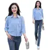 Camisa Rosa para Mujer 2025 Nuevo Estilo Otoño Petite Manga Tres Cuartos Top Moda de Alta Gama Camisa de Manga Media