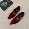 Zapatos Mary Jane de Punta Fina Exquisitos de Gama Alta para Mujer, Zapatos Casuales de Gamuza Elegantes sin Cordones con una Hebilla Única, Zapatos Retro para Viajar al Trabajo