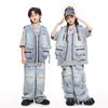 Roupas Hip-hop Modernas para Crianças Meninos e Meninas Jeans Cinza Largo Cool Manga Curta Calças de Hip-hop Infantil Fantasia de Performance
