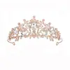 Corona de novia para boda transfronteriza, diadema de aleación plateada rosa con diamantes para actuación infantil, accesorios, regalo de cumpleaños, gota de agua dorada