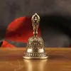 Pingente de sino vintage em latão puro, sino Vajra estilo Xizang, sino com caractere de fortuna, sino de cobre, coleção de sinos de mão, pequeno item decorativo
