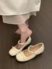 Sapatos Mary Jane Franceses Prateados com Plataforma Interna para Mulheres 2025 Primavera Novo Bico Quadrado Estilo Fada Laço Boca Rasa