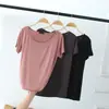 Nova camiseta de algodão com gola redonda e manga curta para primavera e verão, top liso estilo coreano, camiseta básica casual solta e modeladora para mulheres