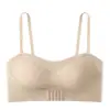 Roupa íntima de beleza sem marcas para as costas de verão, fina de seda gelada, coleção superior, para a região paramamária, tomara que caia, com alça de uma palavra, top feminino tomara que caia