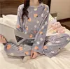 Pijama de coralina para mujer, engrosado para invierno, lindo conjunto de ropa de estar de franela, moderno y holgado, conjunto de cárdigan de manga larga
