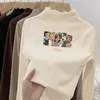 Camisa Base de Veludo com Babados para Meninas Outono e Inverno Novo Estilo Coreano Elegante Gola Meia-Alta Espessada Quente Top Interno Tendência