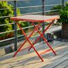 Mesa plegable minimalista moderna para exteriores, mesa y silla de madera plástica para uso comercial al aire libre, mesa y silla plegables para patio de villa y ocio