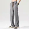 Pantalones de Hielo de Seda Finos de Verano para Hombre con Efecto de Caída, Talla Grande de Pierna Recta Largos, Pantalones Casuales de Pierna Ancha de Moda Estilo Hong Kong para Estudiantes