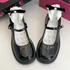 2025 Novo Estilo College Britânico Uniforme JK Sapatos Pequenos de Couro para Mulheres Baixas, Sapatos Mary Jane Pretos de Couro Envernizado com Salto Alto para Mulheres