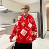 Suéter Rojo de Año Nuevo Estilo Chino con Carácter de la Suerte para Hombre, Adecuado para Usar Afuera, Año de la Serpiente, Año del Zodiaco 2025, Otoño e Invierno, Estilo Holgado, Suéter de Punto Grueso