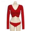 Nuevo traje de baño sexy de moda para mujer de manga larga con abertura de tres piezas para vacaciones en aguas termales [entrega de una pieza]]