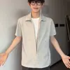 Camiseta de Verão Retro Americana com Zíper Manga Curta Falsa Duas Peças Gola Lapela Sensação Regular Ombro Meia Manga Camisa Polo Fina